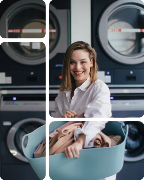 Woman doing laundry at a laundromat.